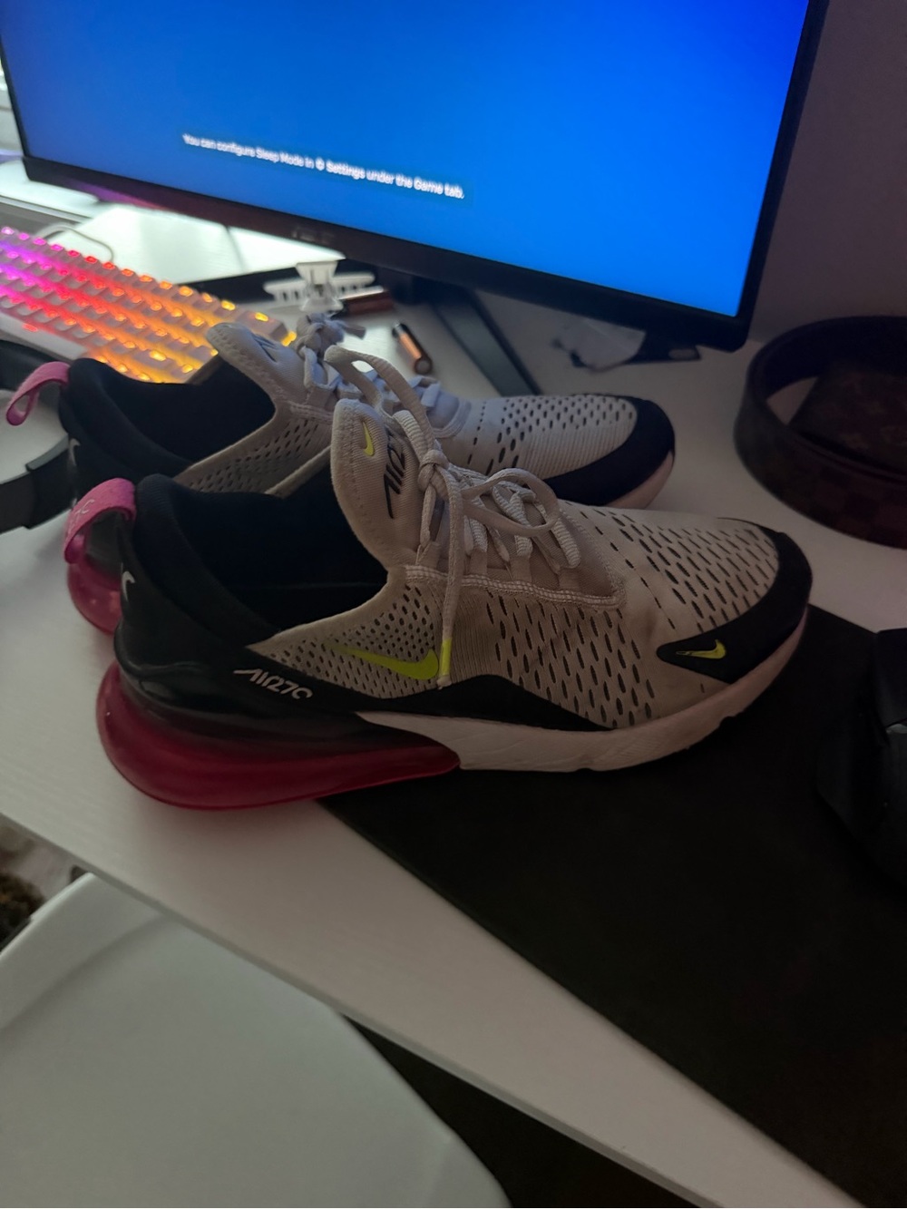 Nike Air Max 270 Light Gray Black with Neon Yellow & Pink Accents